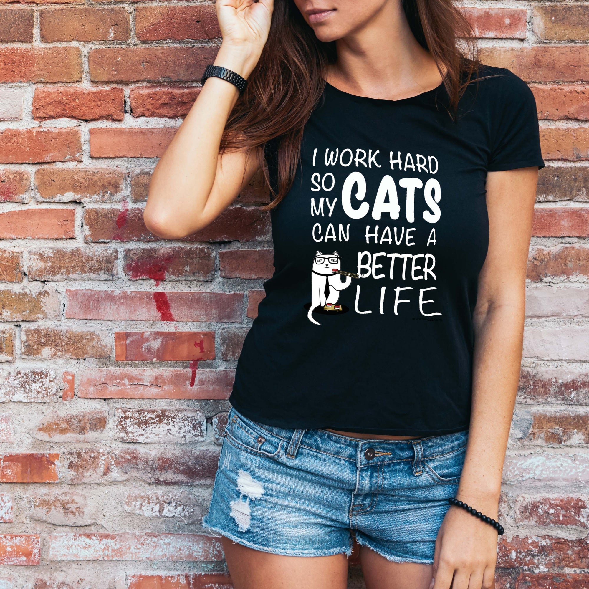 Woman in "I Work Hard So My Cats Can Have a Better Life" from Munchiecat