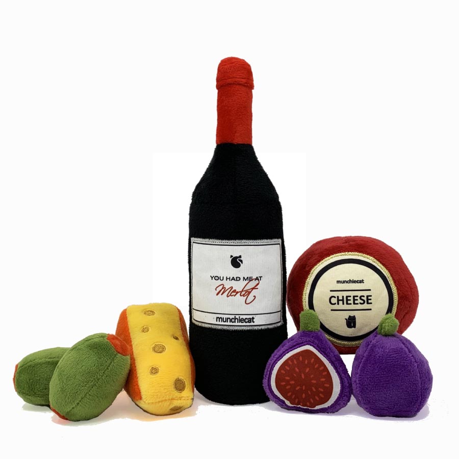 Gourmet Delight Wine & Cheese Cat Toy Collection - 7-Piece Set with Olive & Fig